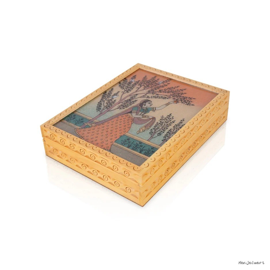 Jewellery Box - 8 x 6 x 2 Inches | Gemstone Box/ Wooden Storage Container for Women & Gifting